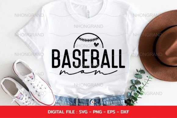 Minimal Baseball Mom Sport Heart Graphics in Crafts